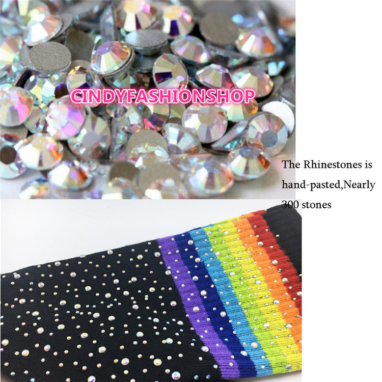 USA Women Knee Long Boot Fashion Rhinestones Socks Sexy Thigh High Knee Socks