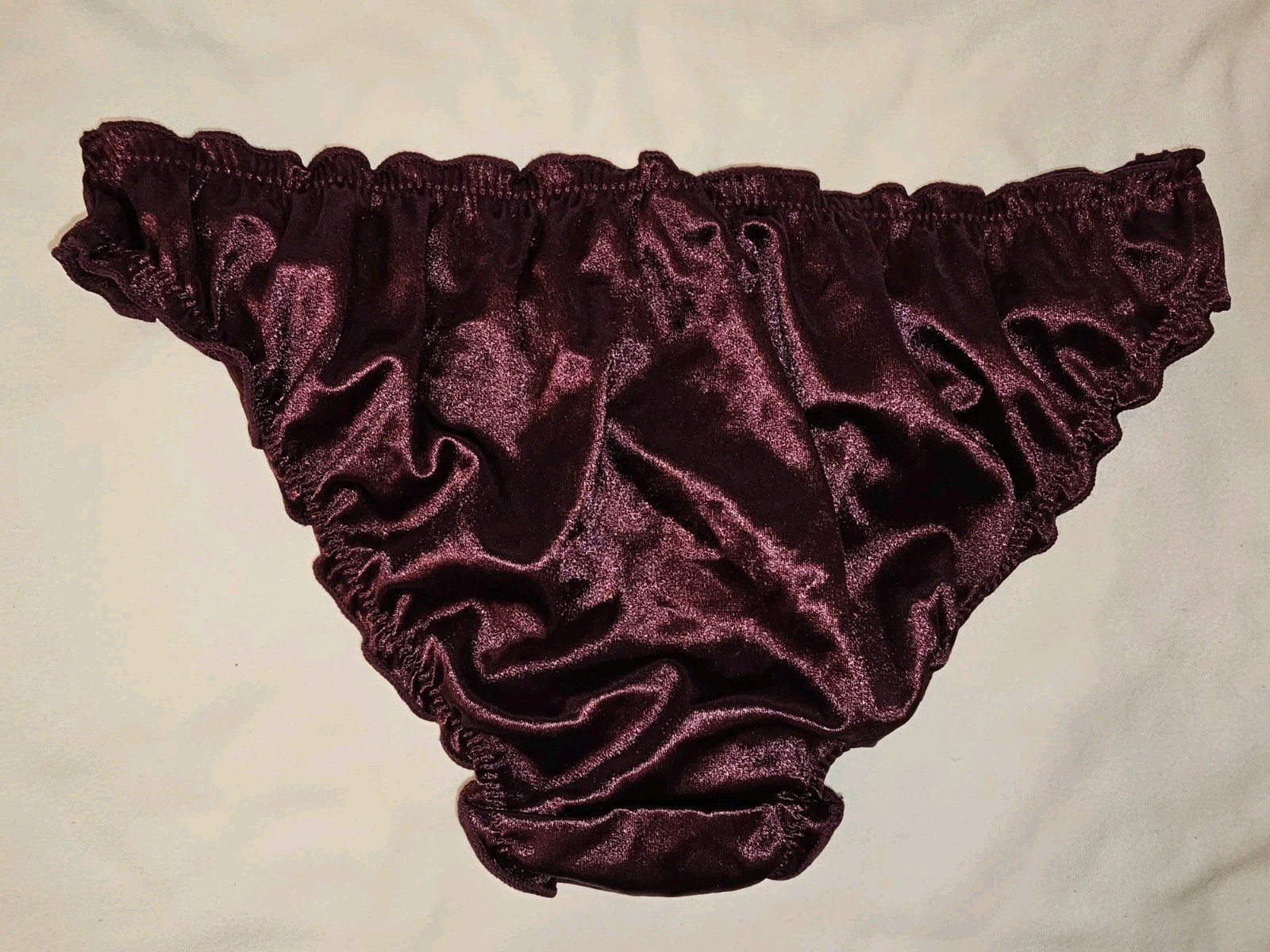 Vintage Ruffle Glossy Deep Purple Super Soft Nylon Satin Bikini Panties Size Med