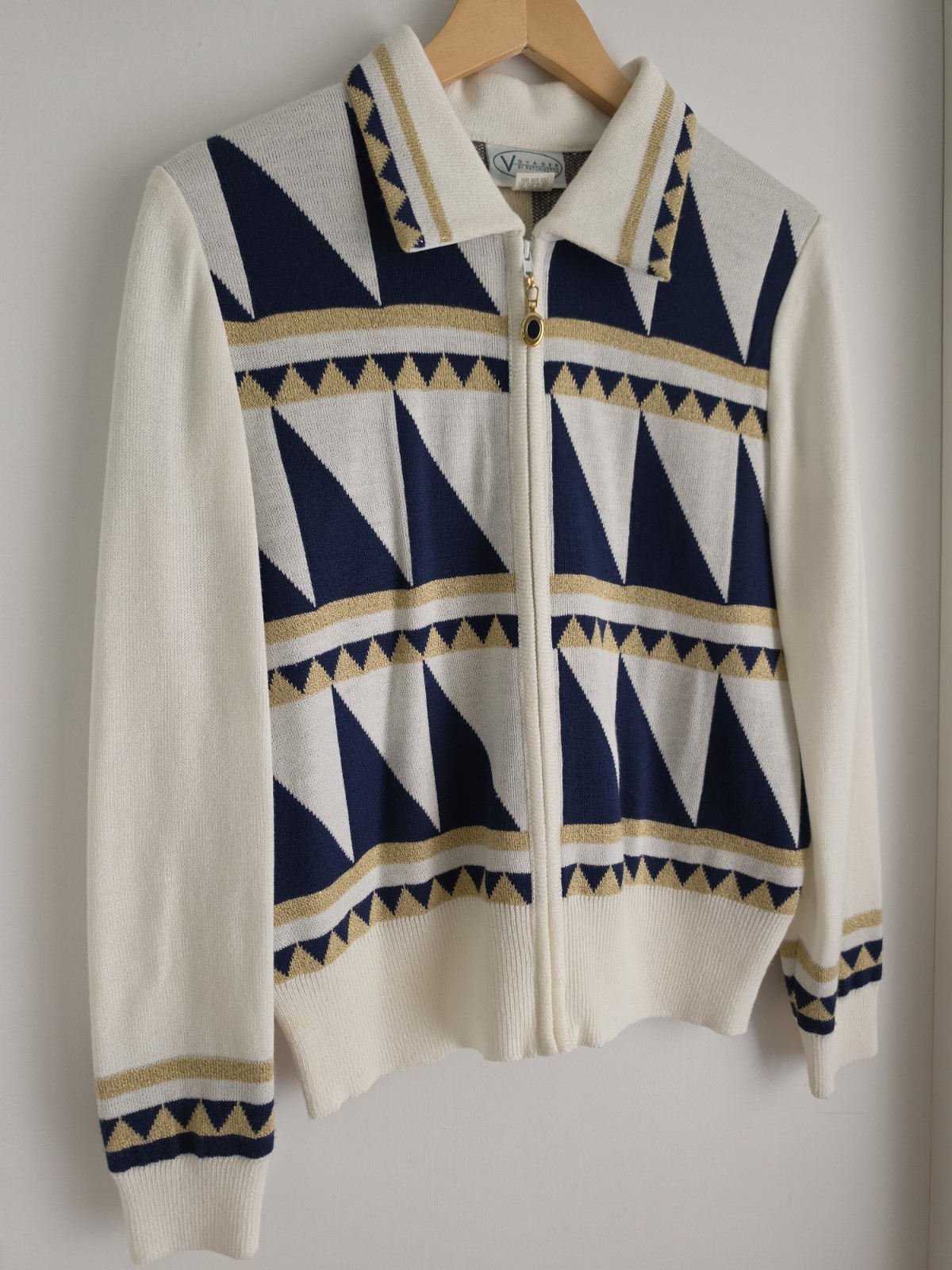 Vintage 80s Voyager by Patchington Zip Front Sweater USA Nautical Size Small