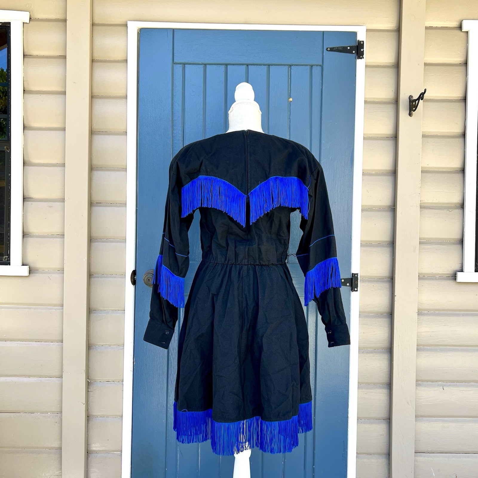 VTG 80s Back at the Ranch Western Fringe Dress Rodeo Cowgirl Southwest Size S