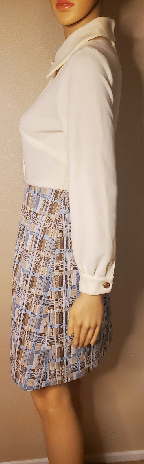 Rare – Vintage 1970s Handmade Creme w/ Weaver Stripe Pattern Skirt Dress Size S