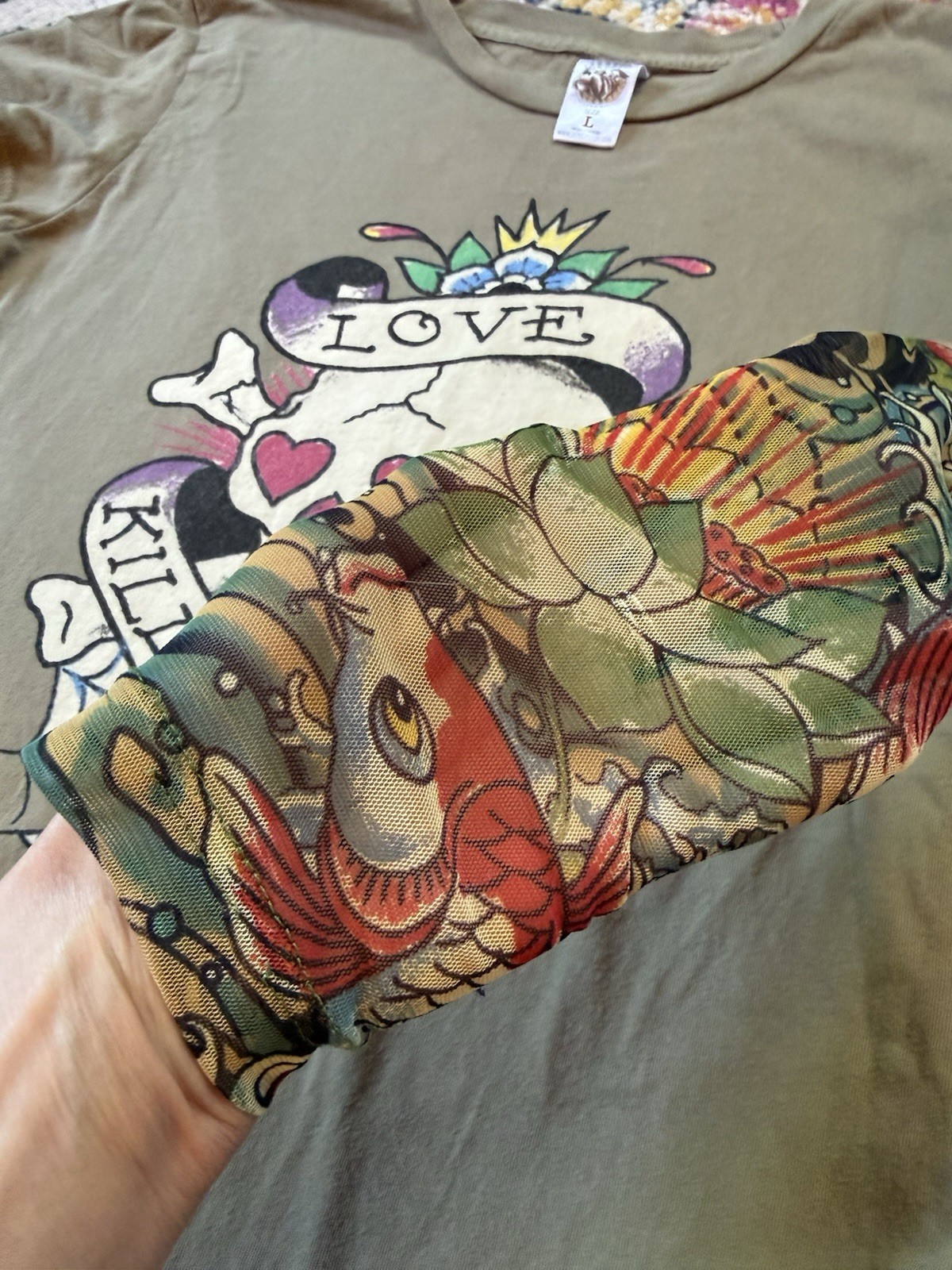 Vintage Y2K Ed Hardy Christian Audigier Mesh Tattoo Sleeve Love Kills Slowly Top