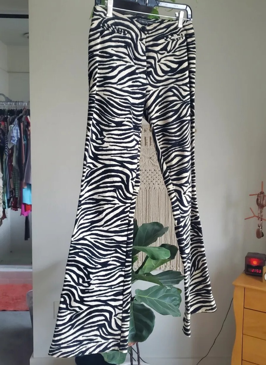 VTG Isabel de Pedro Y2K 2000s Mr. Cat Barcelona Zebra Black White Corduroy Pants