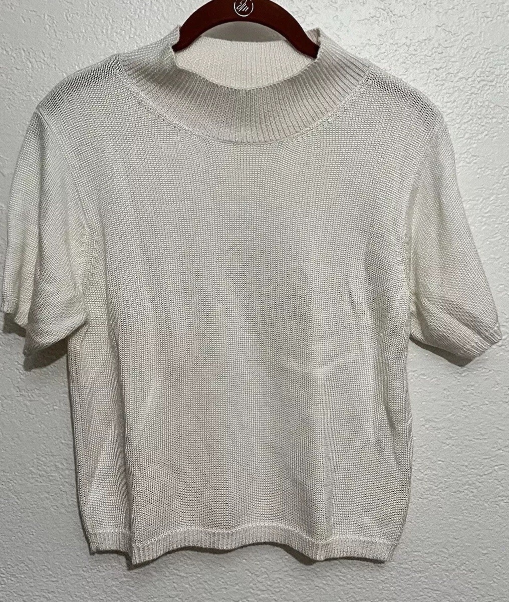 Vtg 80’s Med Fia Italia Hand Loomed White Sweater Short Sleeve Cropped Y2K Retro