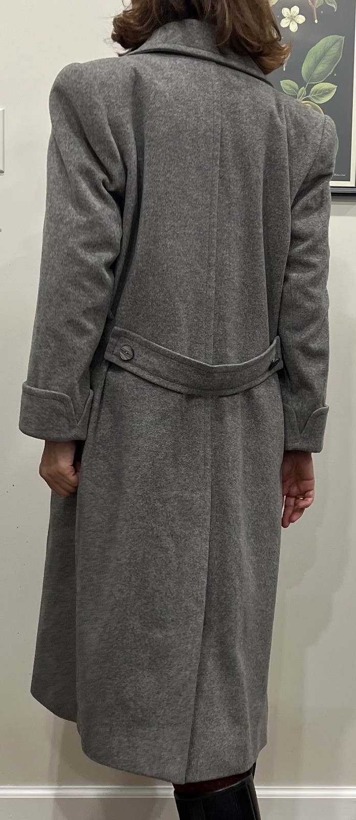 Celine Paris Gray Cashmere Wool Long Women Coat Made In France Padded Shoulders