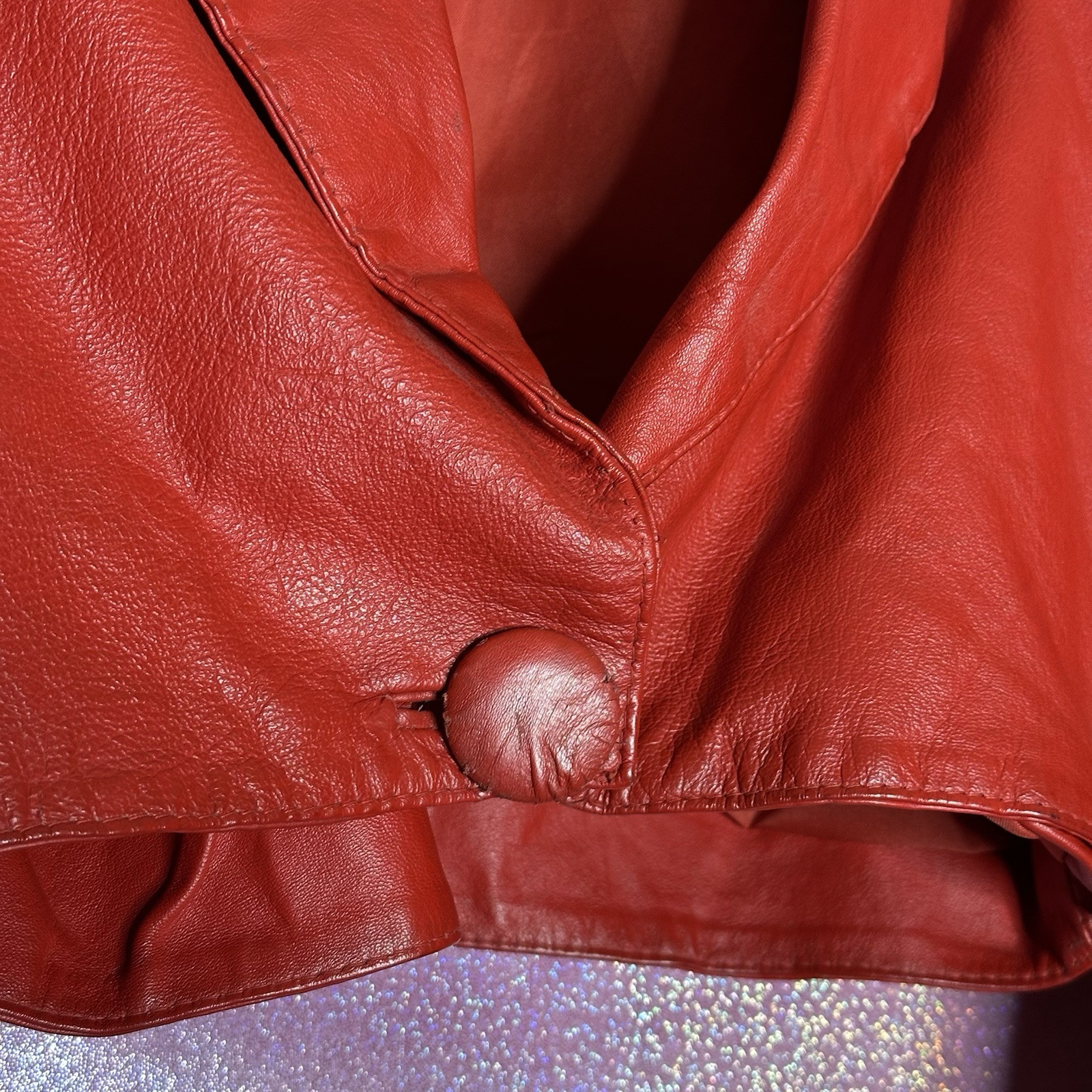 Vintage Vtg Genuine Real Leather Red Jacket Mini Skirt Power Suit 2 Piece Set