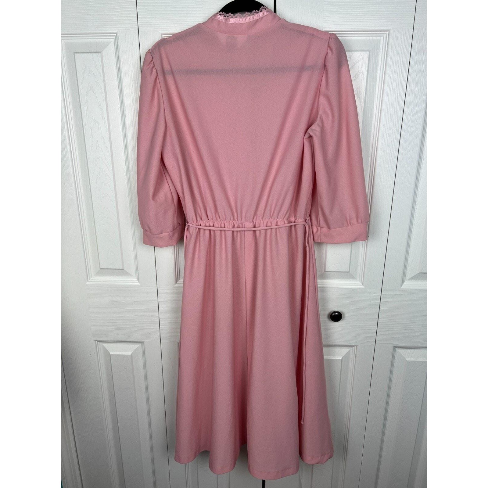 70s Montgomery Ward Pink Lace Prairie Midi Dress Cottagecore Romantic Medium