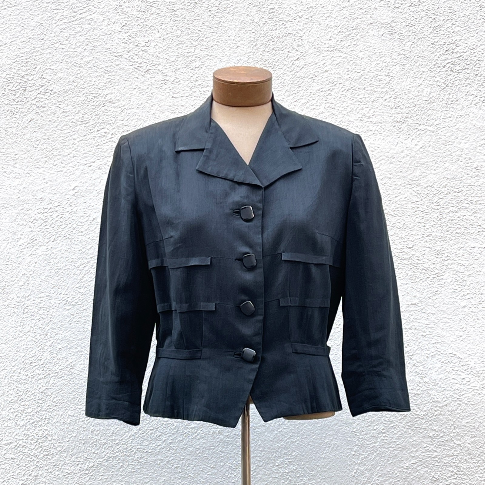 Vintage Women’s 50s Semmes Creations Black Cropped Peplum Jacket Blazer Medium