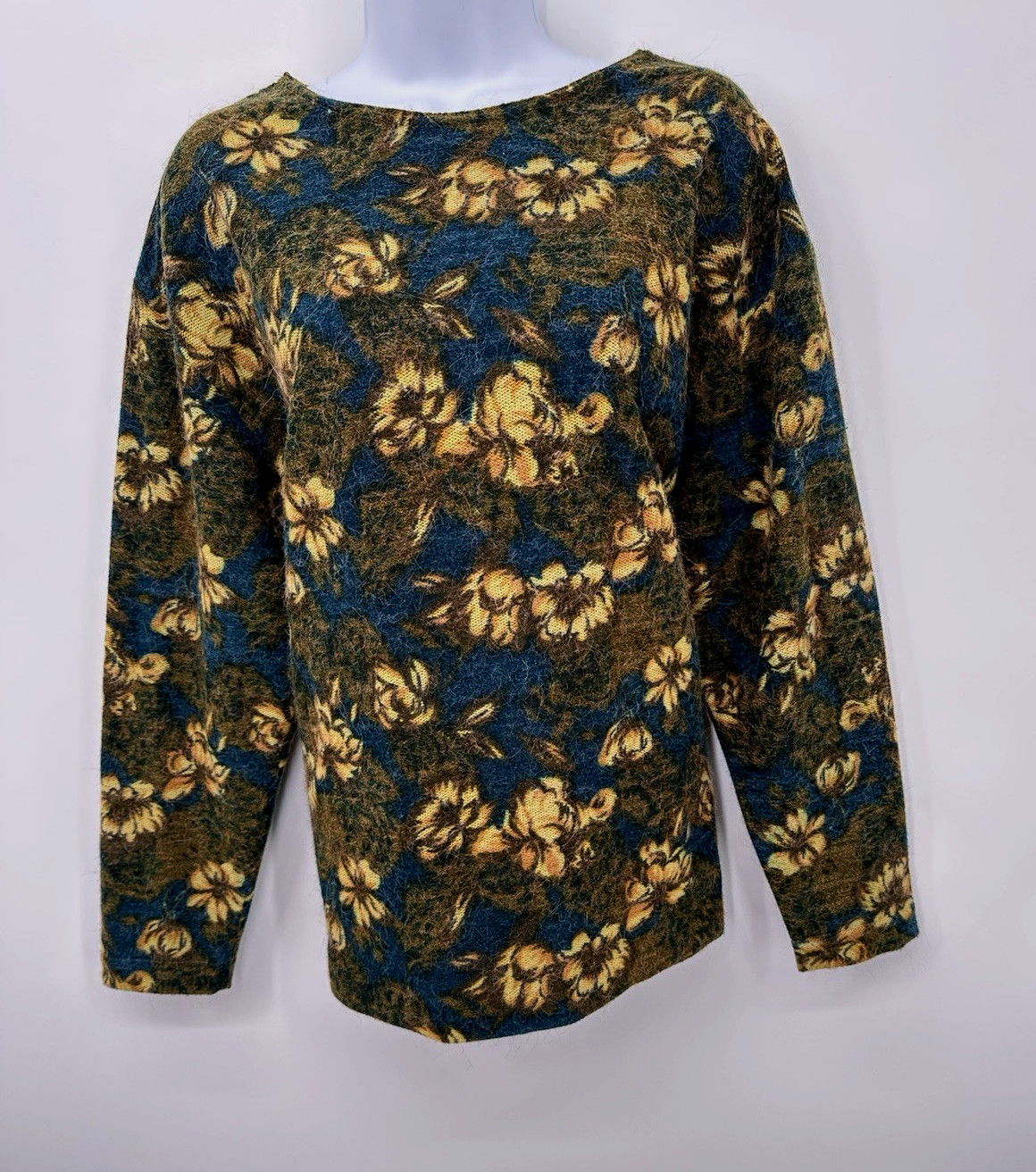 VTG 70S 80S PANDORA WOMENS VIBRANT FLORAL SKI SWEATER CREWNECK Hippie KNIT L