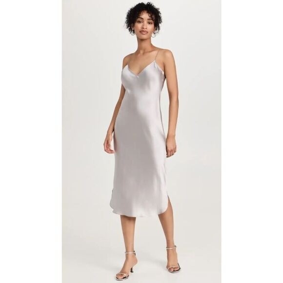 Nili Lotan Short Midi Cami Slip Dress Silk Storm Grey Silver Size L