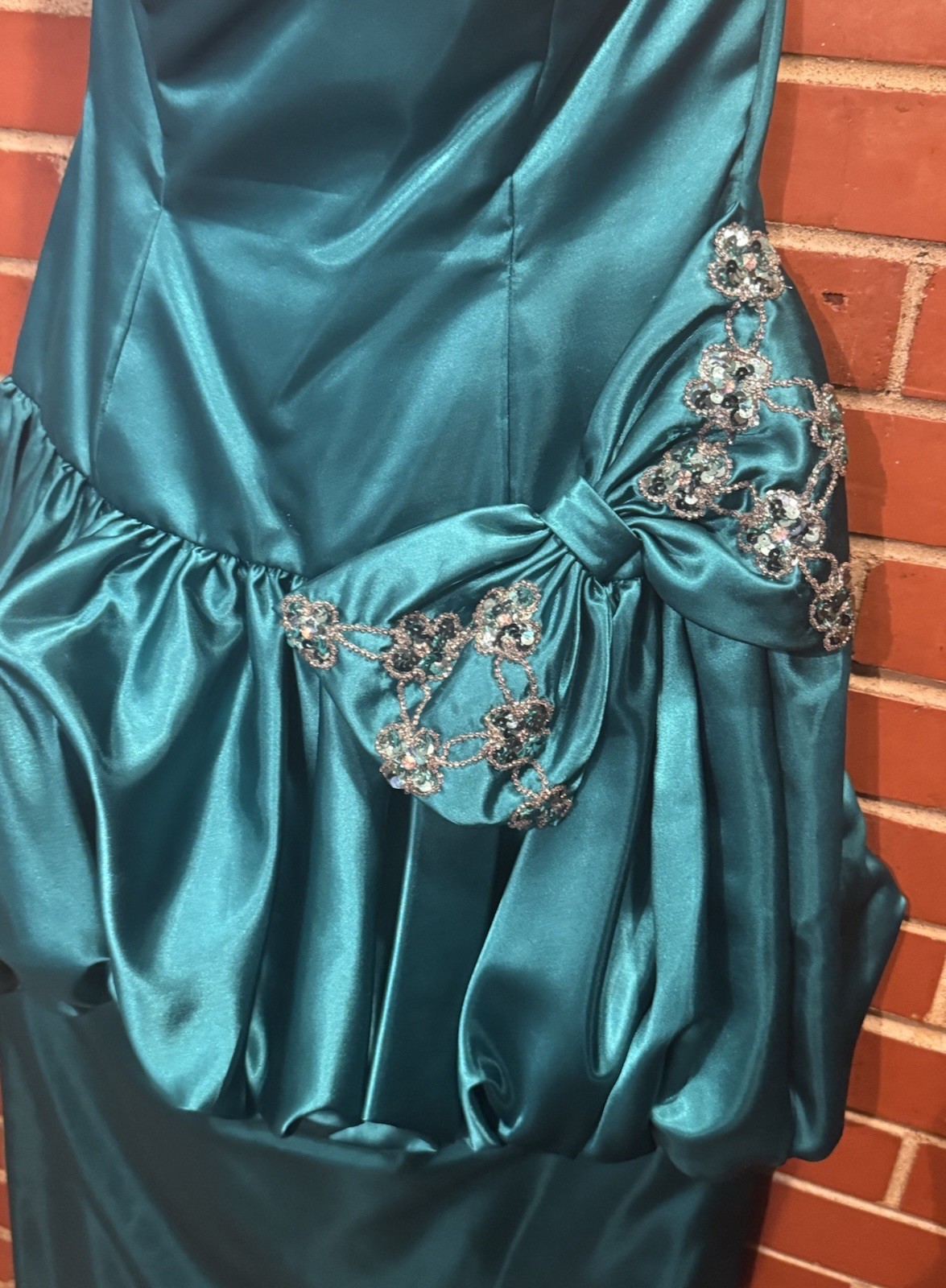 Vtg 80’s Mike Benet Teal Sequined Bow Party Prom Dress Sz 14 Halloween Holiday