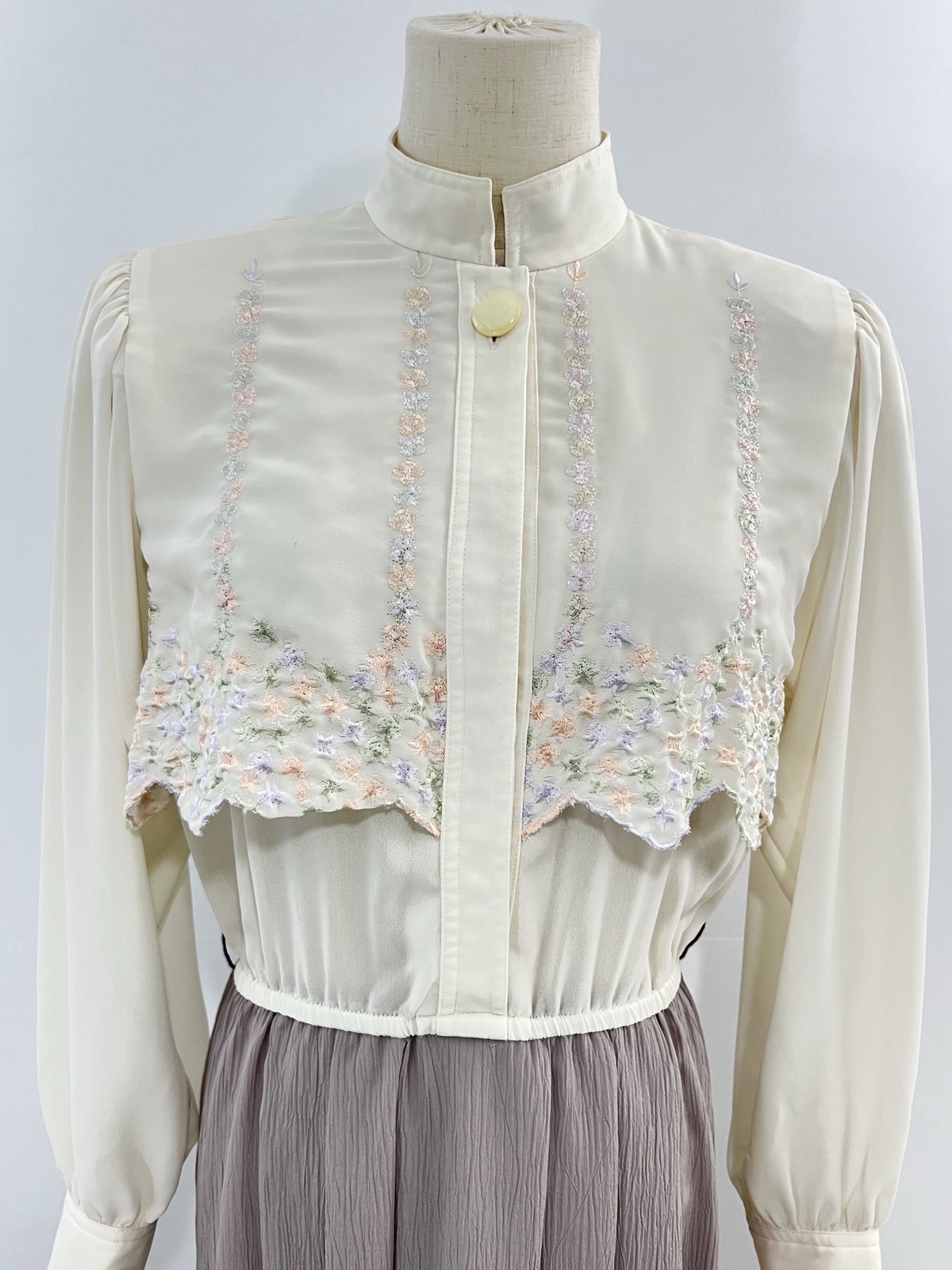 VTG Leslie Fay Dress 80s Secretary Ivory Floral Embroidery 12 Geek Librarian