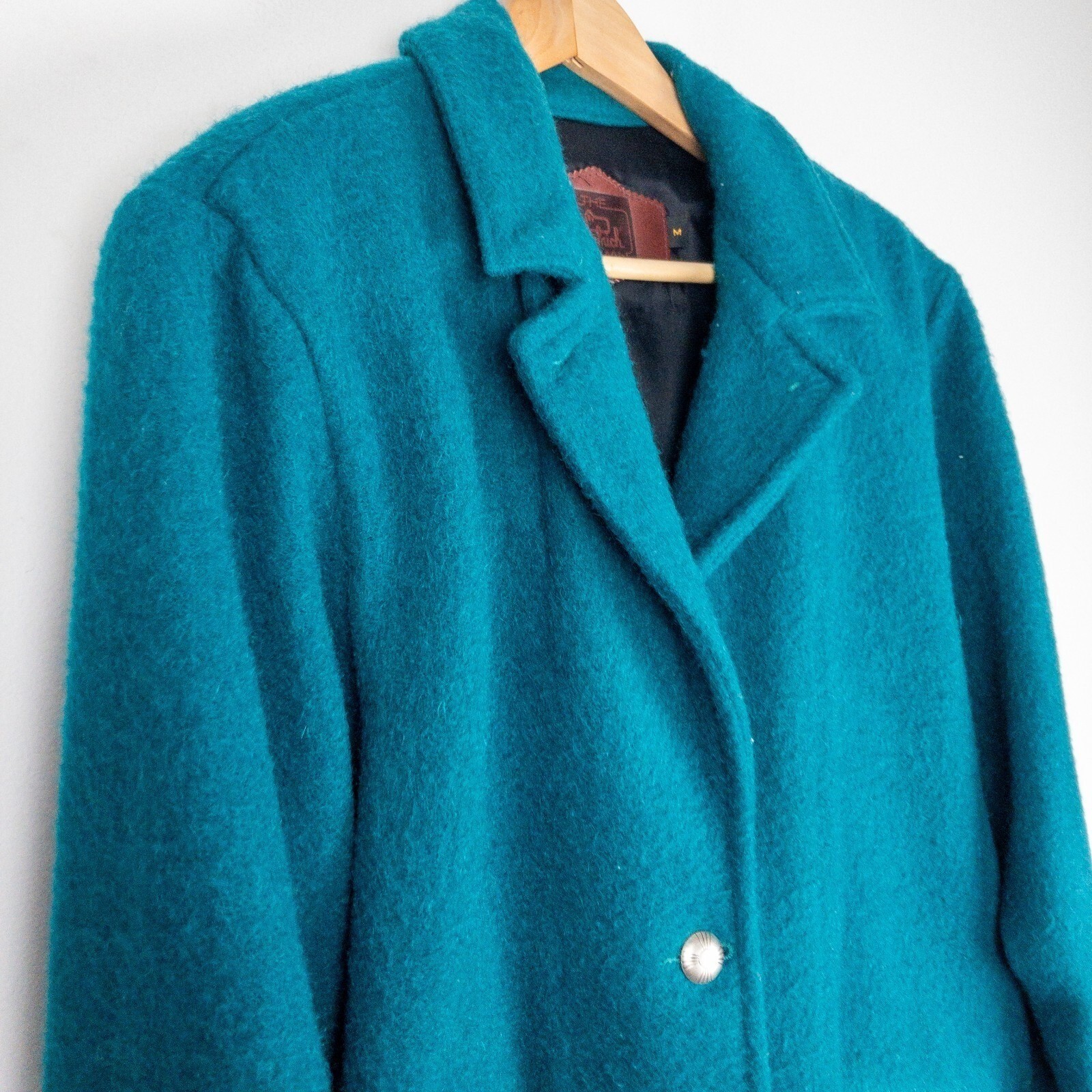 Woolrich Wool Coat Womens M Teal Blue Vintage Made in USA Button Front Jacket