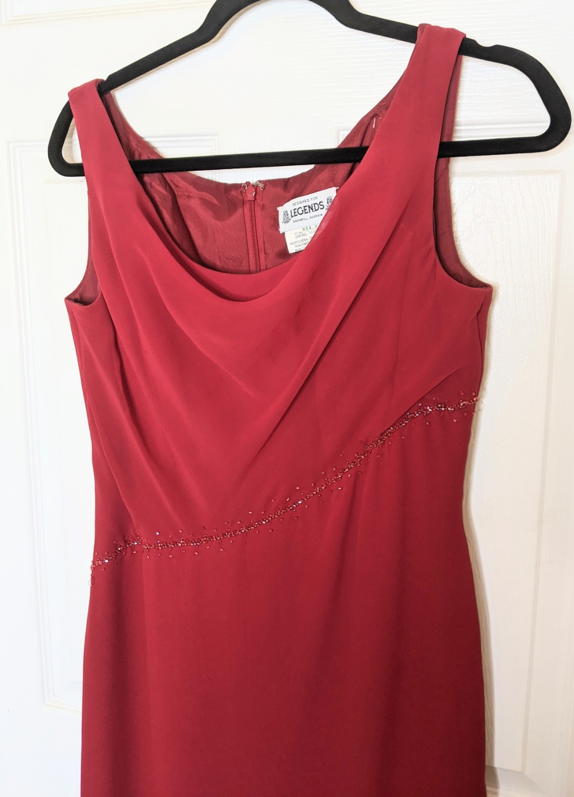 Vtg Lipstick Red Pageant Prom Gown Dress Beaded Trim Size 8 Legends Roswell GA