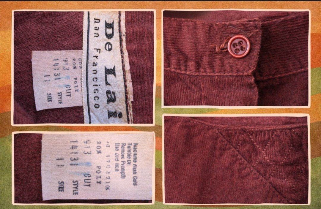 Vintage 1970s Burgundy Corduroy Bellbottoms • De Lai San Francisco • High Rise