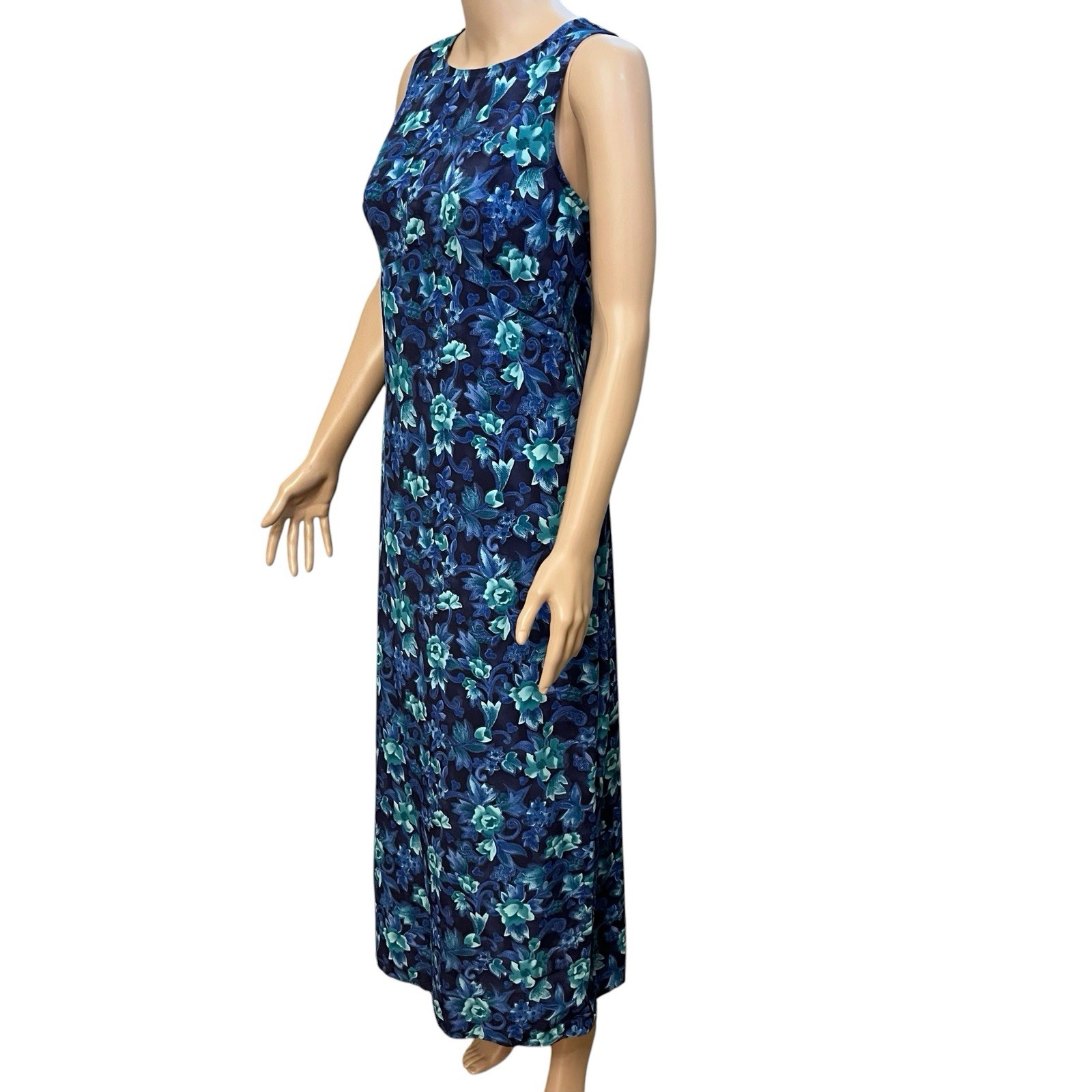 90s VTG All That Jazz Floral Maxi Dress 8/10 Navy Multi Sleeveless Straight Fit