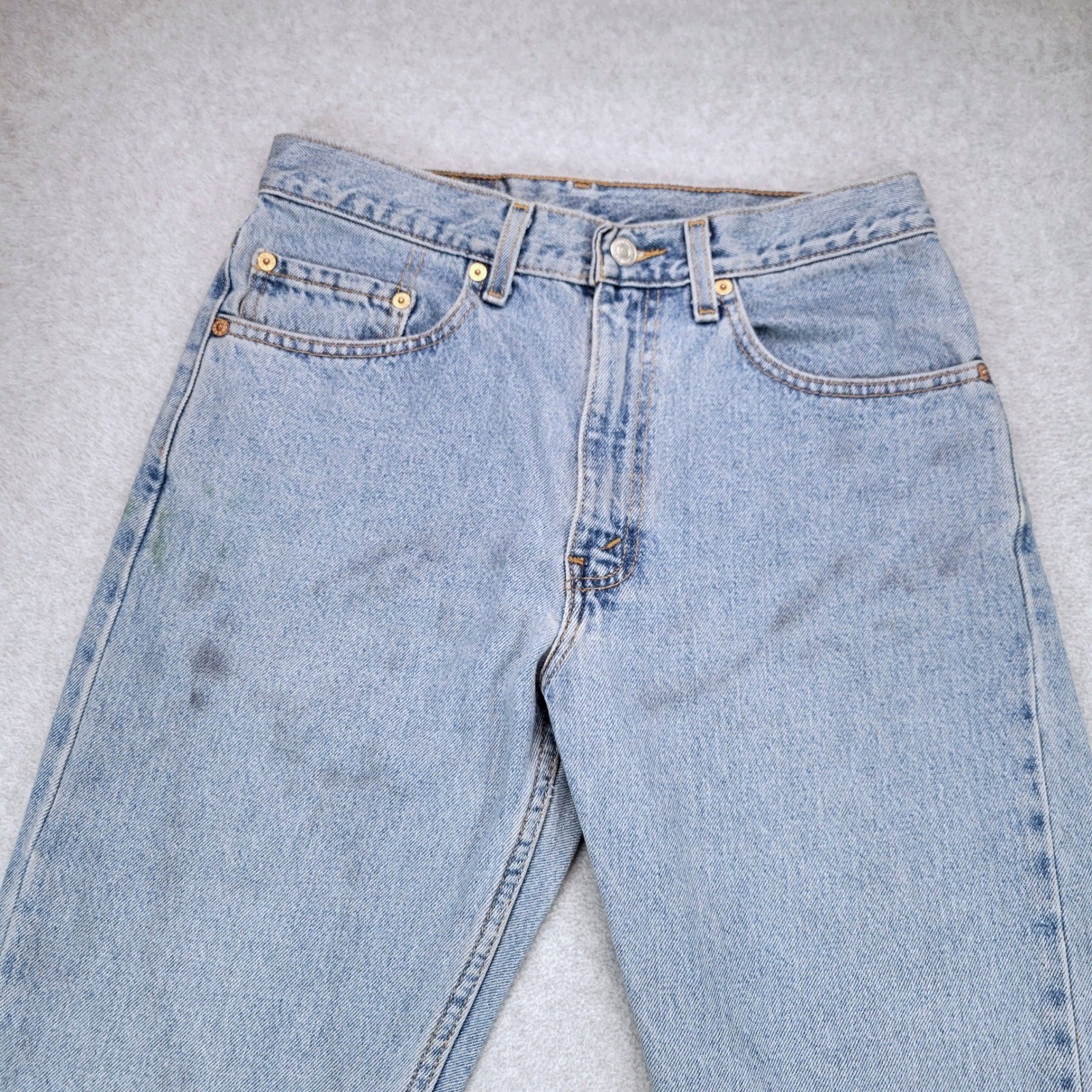 Levi’s 505 Regular Fit Jeans Womens 31×28 Light Wash Distressed Raw Hem Vintage
