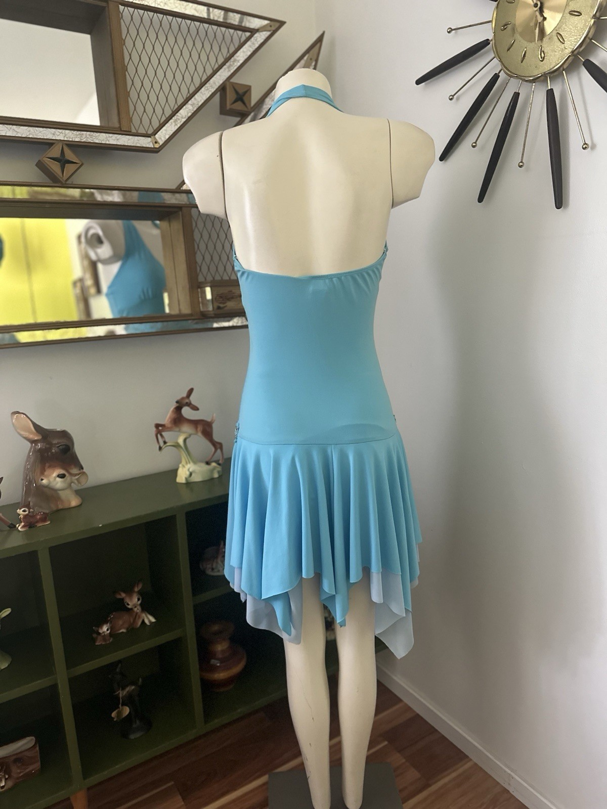 Vintage Y2K Taboo Blue Mini Halter Dress Asymmetrical Fairy Gem Sz M
