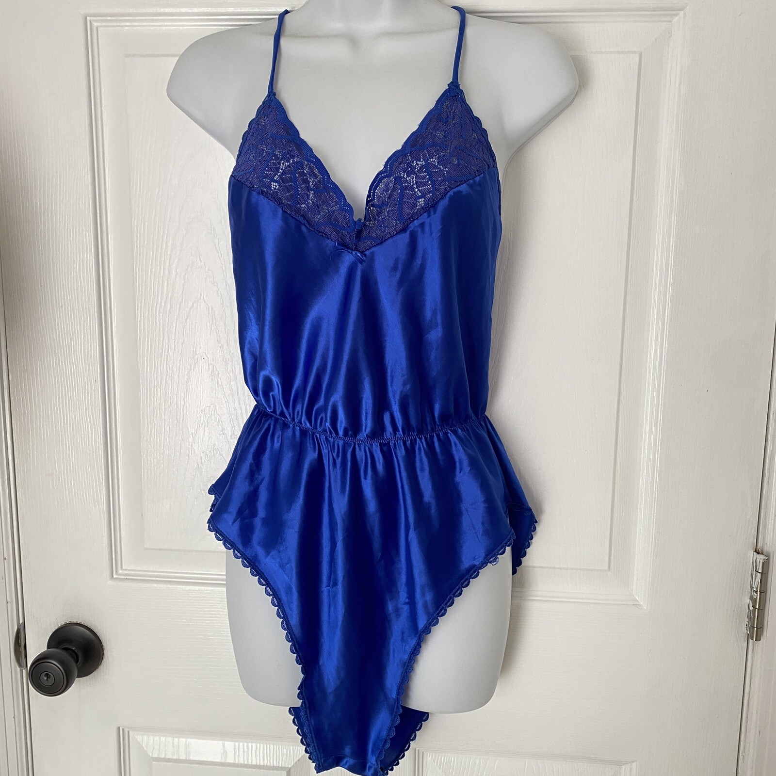 Bodysuit Small One Piece Blue Lace Top Silky Coquette Festival Rave Wear
