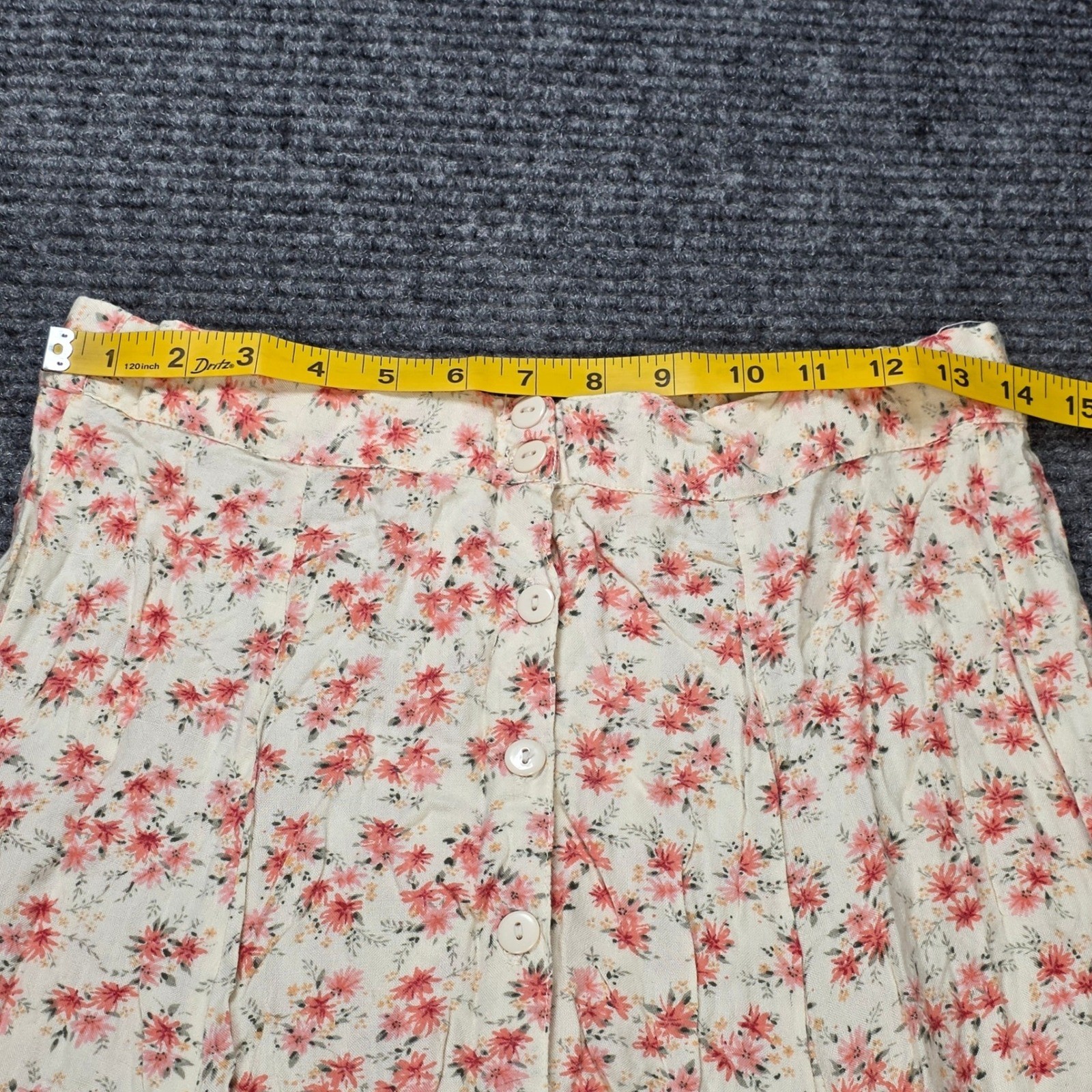 Vintage At Last Studio Floral Button Front Midi Skirt Women’s Size XL Cream Pink