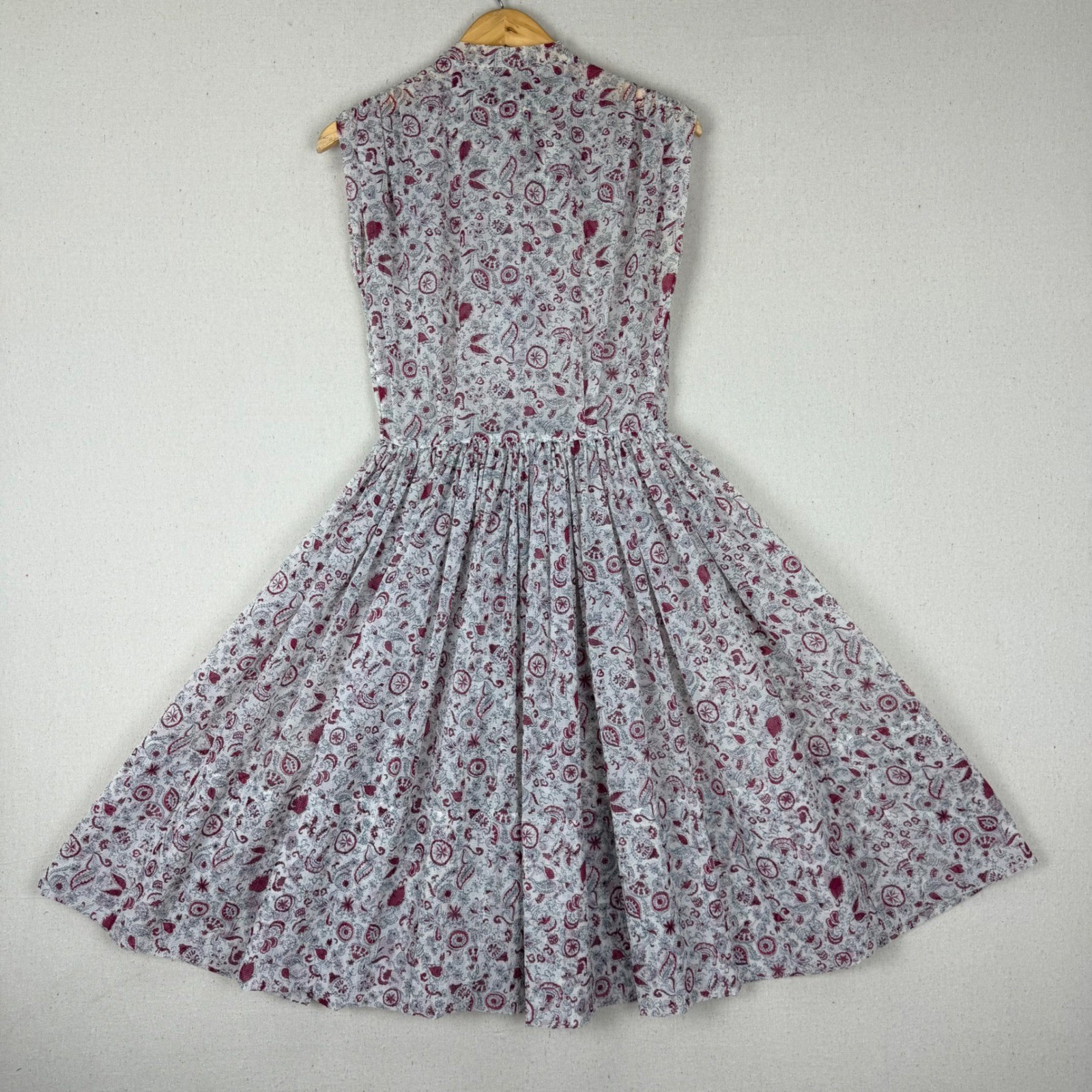 Vintage 1950s 60s Handmade Sheer Paisley Floral Bow Fit Flare Dress M VTG