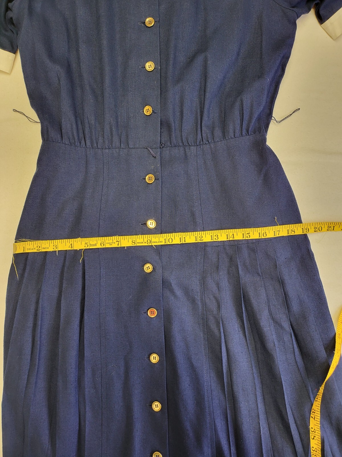 Vintage Blue Dress Peter Pan Collar Gold Buttons Size 12 The Kollection INC