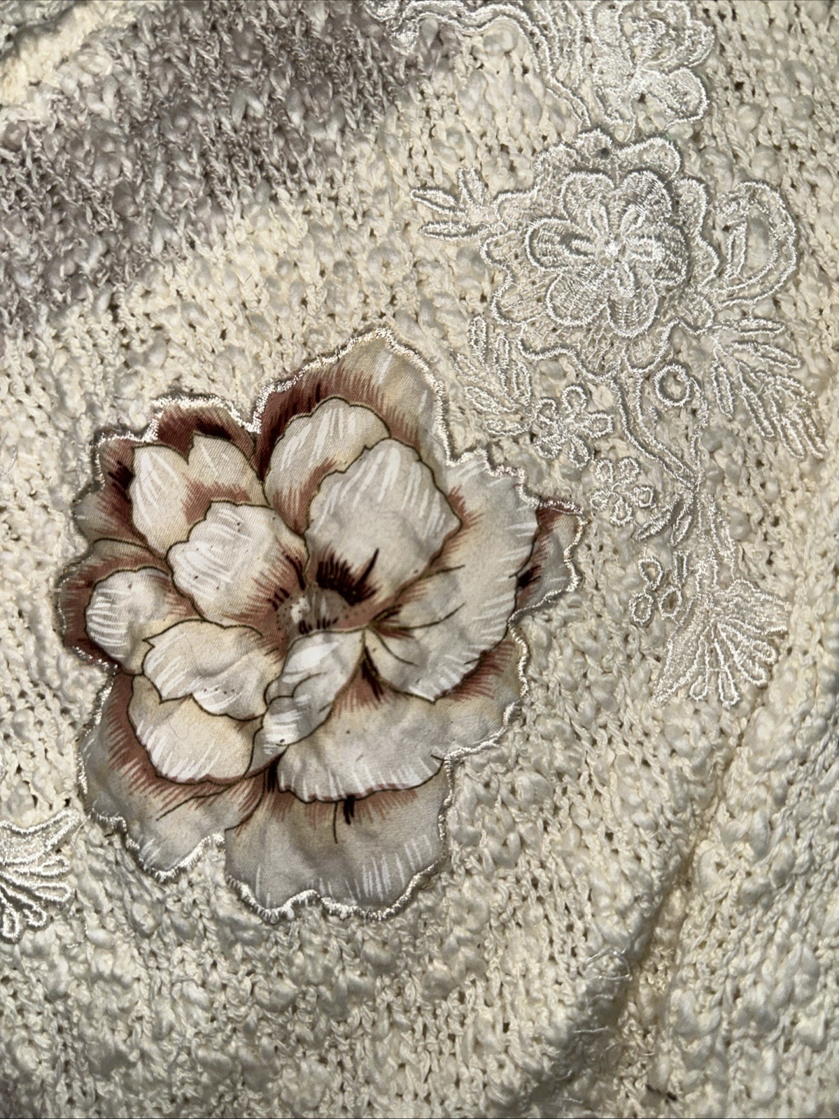 TWO Vintage 80s Bonnie & Bill Applique Sweaters M Chunky Knit Artsy Flower Boho