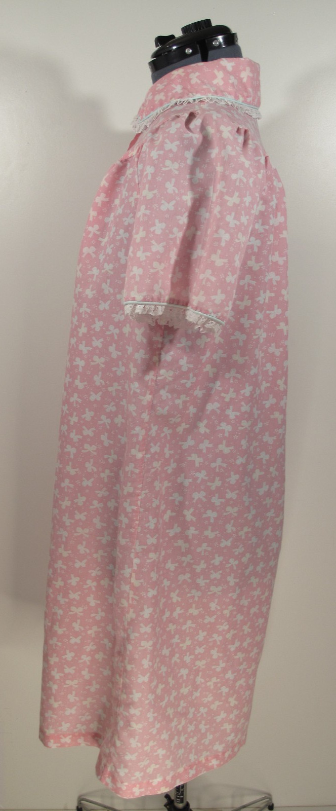 VTG Dan Ellen~Grannycore Nightgown Ruffles~Lace~Pink~Pocket~Bows~USA Made~Sz XL
