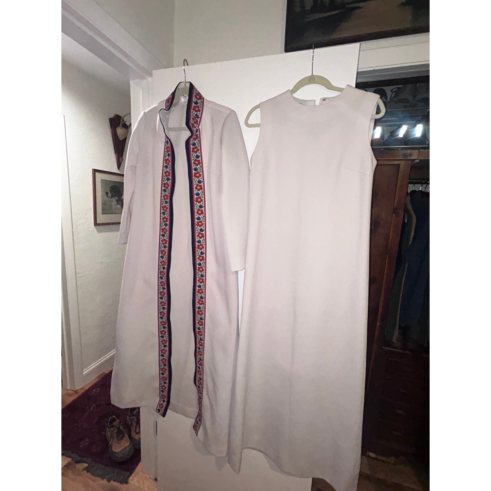 Vintage 1960s Nardis of Dallas Two Piece Dress Set | Mod Folk Embroidered Trim