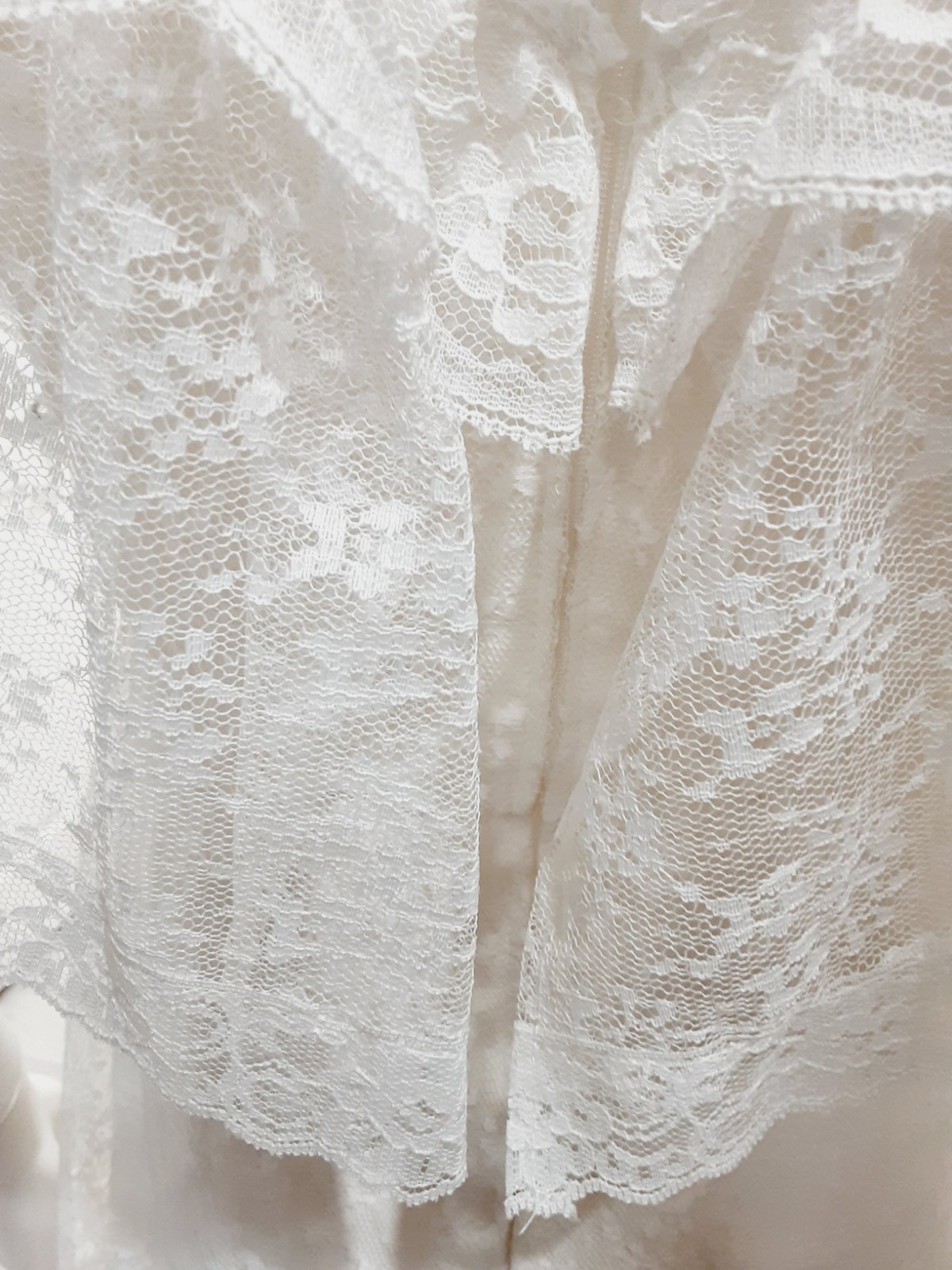 Vtg Wedding Tea Party dress Lace Off White Short Sleeve Cape High Neck Union