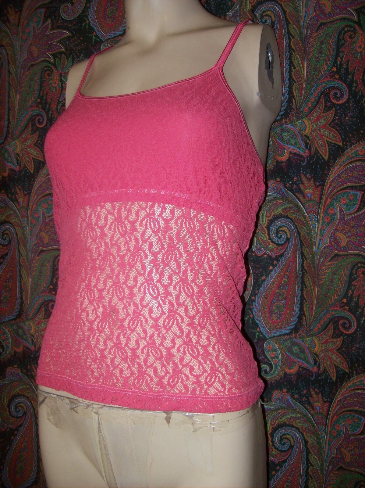 Vintage St.Eve Pink Sheer Knit Lace Shelf Bra Camisole Lingerie M