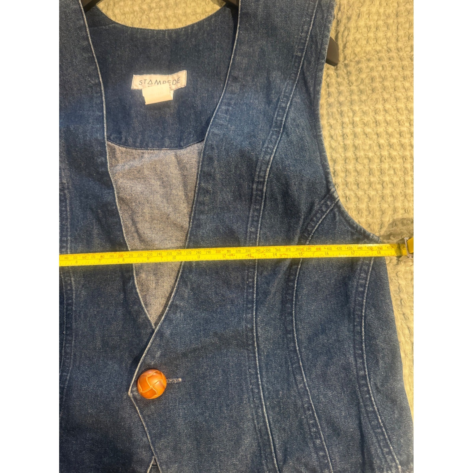 Vintage Stampede Western Denim Vest Womens Medium Blue 100% Cotton Made in USA.