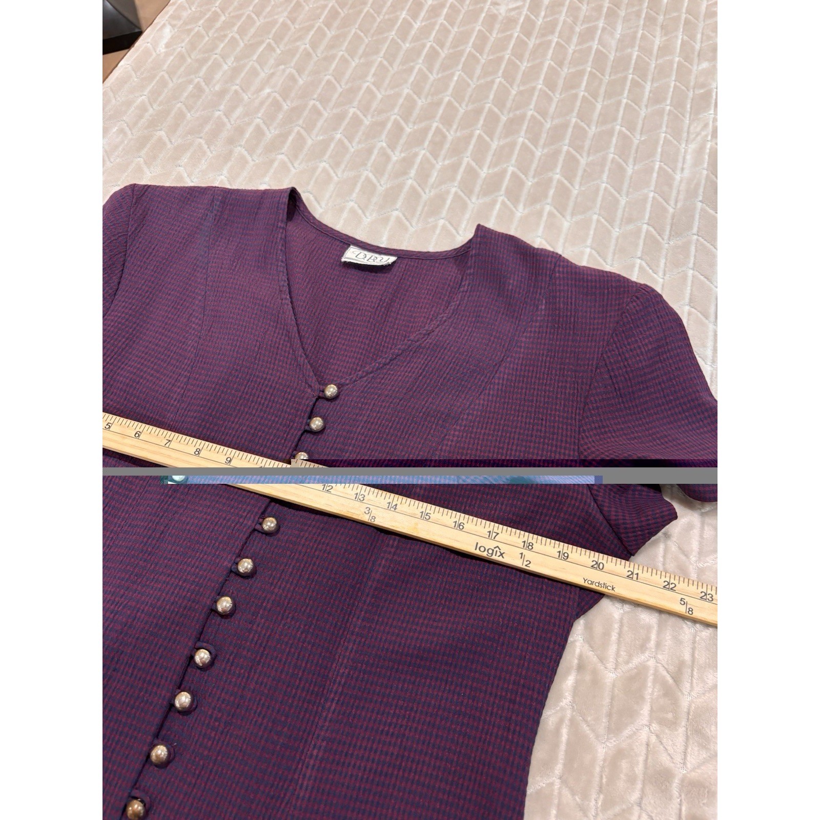 DBY Ltd Vtg 90s Gingham Lace Up Back Mini Dress Sz M/L Dark Academia Grunge Fall