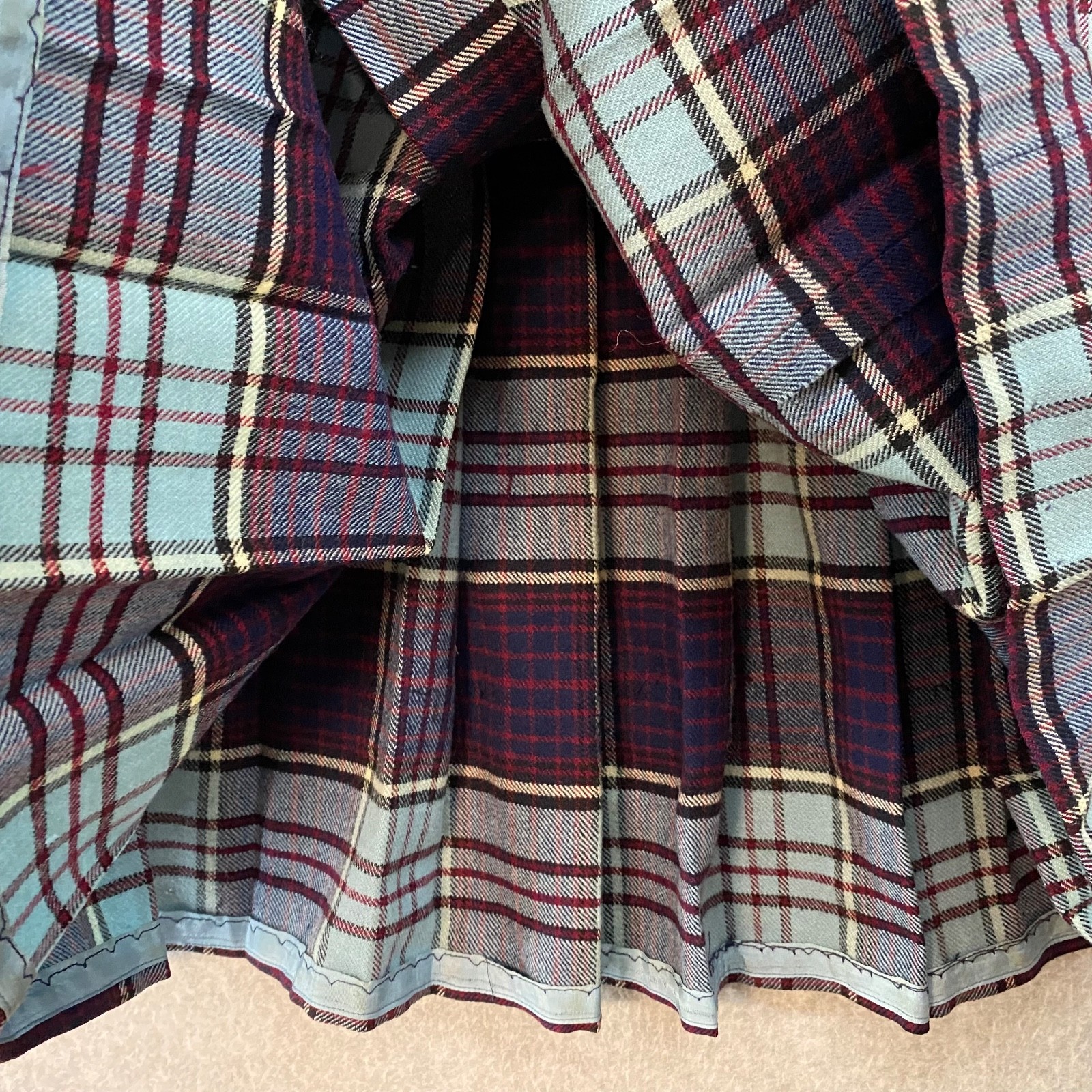 Vintage New Era 27″ Waist Blue Tartan Kilt Style Pleated Skirt Made In Scotland