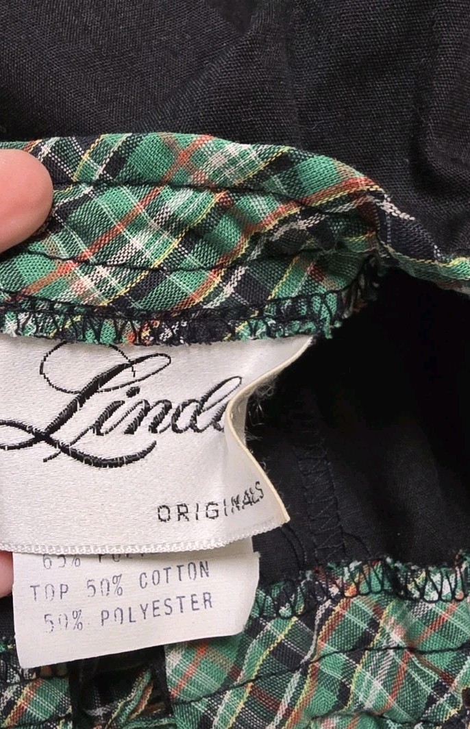 1960s 70s Vintage Womens Dress High Waist Green Plaid Schoolgirl Cinch Tie Bust