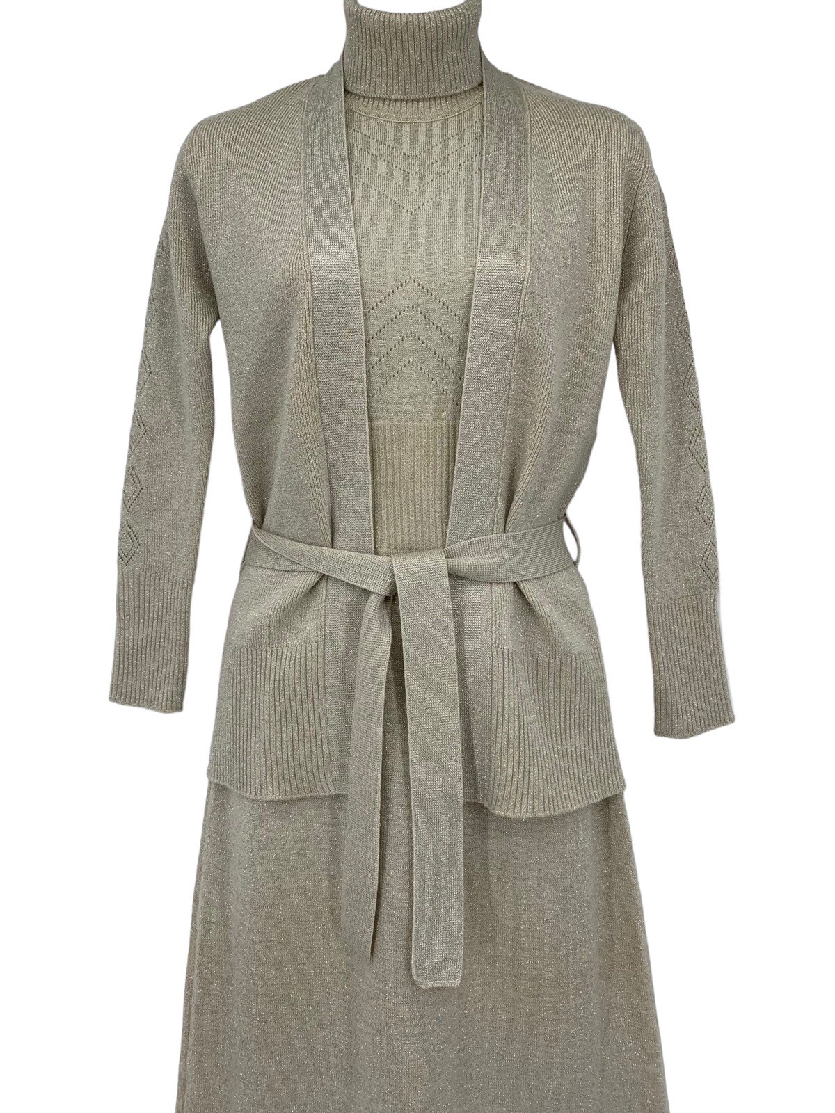 VTG 70s Prairie Knit Wool Glam Maxi Dress Cardigan Jon-Michel 9-10 Cottagecore