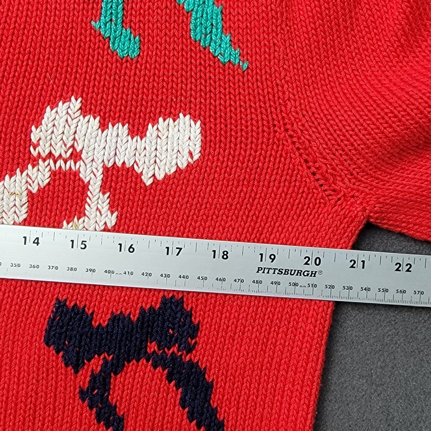 VTG Ethel Of New York Hand Knit Cardigan Red Bow Intarsia Pattern Women-LG