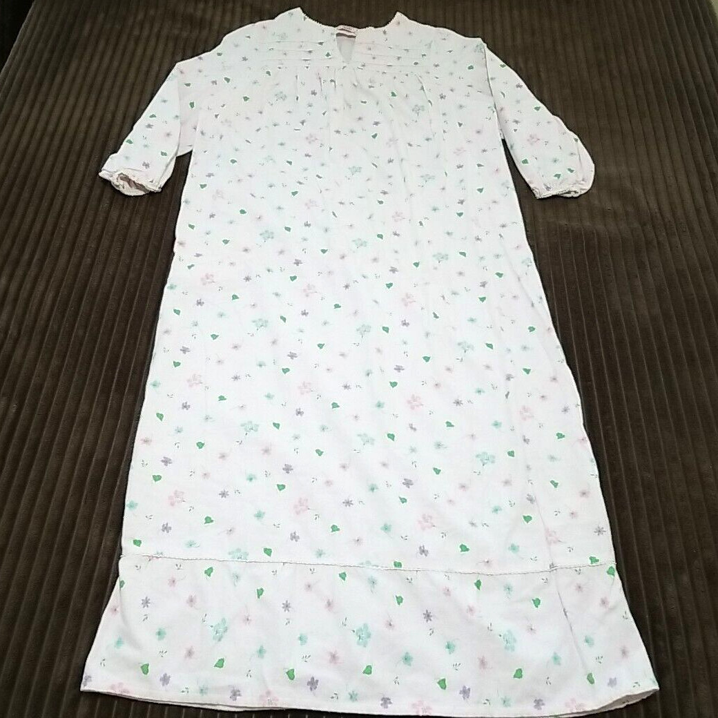 Vtg Sears Roebuck Long Flannel Nightgown Womens L 16-18 Pink Floral Granny 70s
