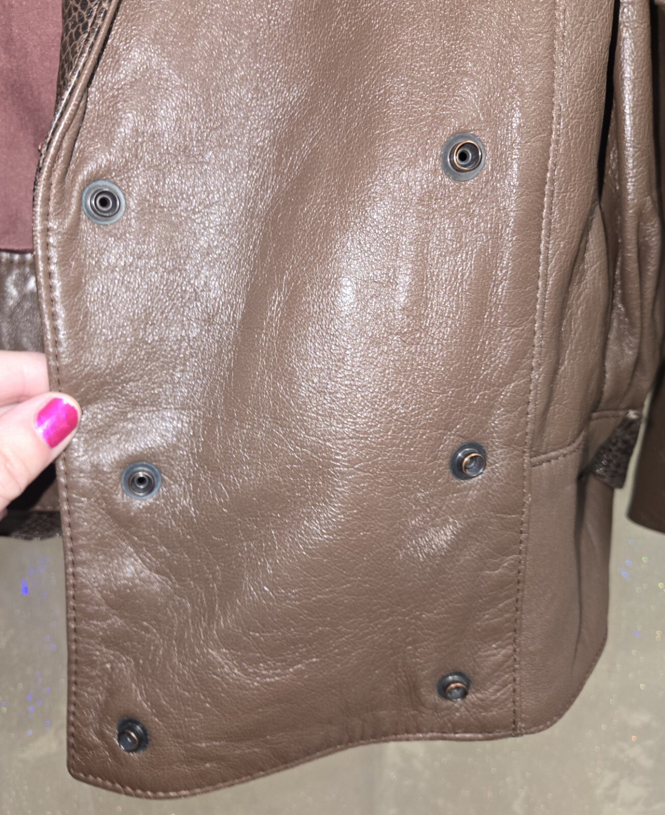 Vintage Lora Two Tone Brown Leather Jacket Size 12