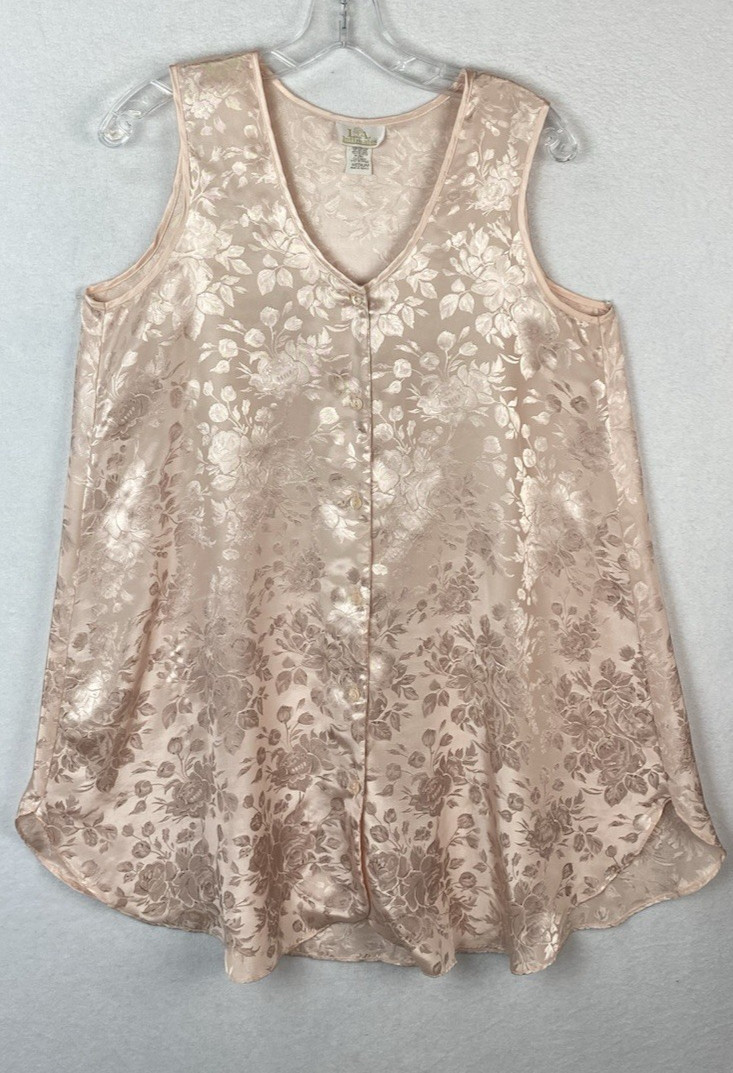 Vintage L.A. Intimates Nightie Women M Pink Floral Button Up Satiny READ