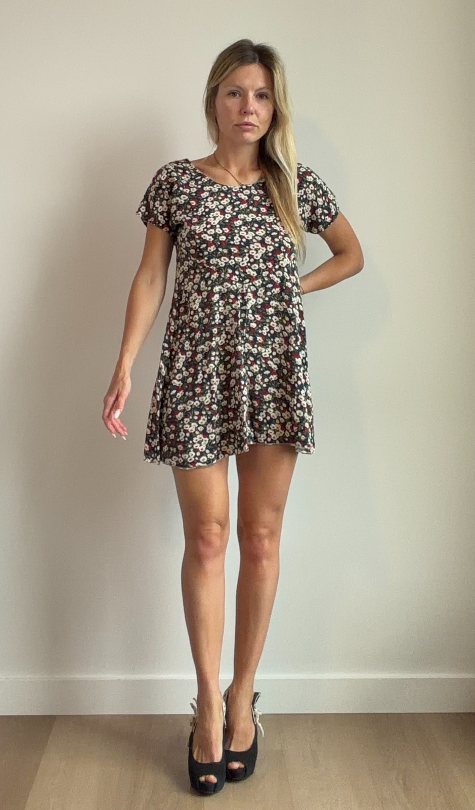 90s Floral Mini Dress (M) blue vintage All That Jazz sundress skater skirt twee