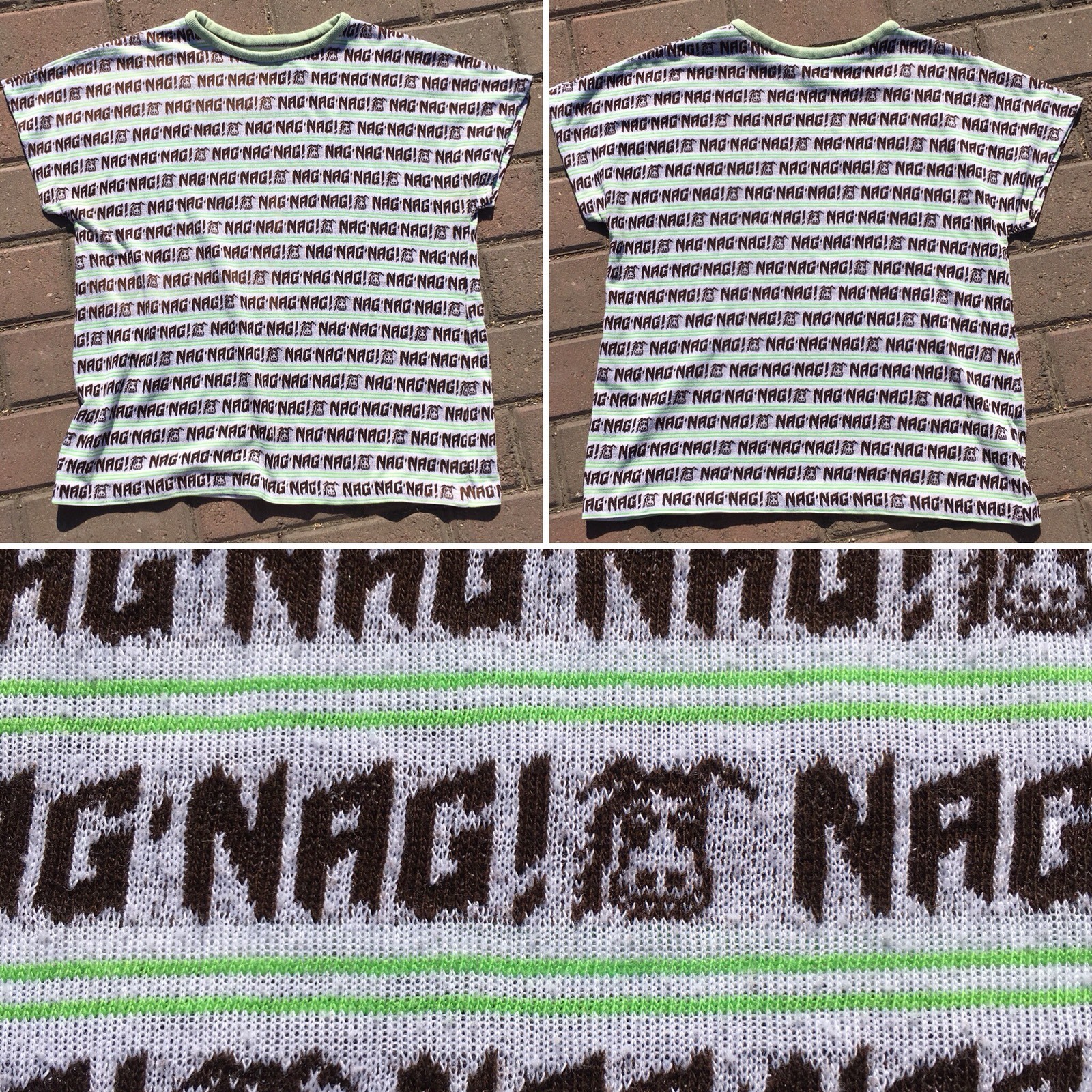 NAG NAG NAG T Shirt Top All Over Print Pattern Tee Striped Donkey Horse