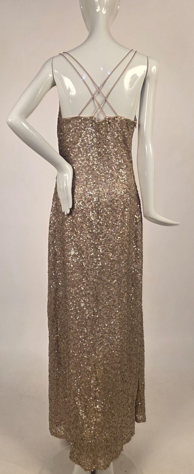 VINTAGE LATE 1990’S GOLD SEQUIN LONG EVENING DRESS BY RALPH LAUREN SIZE 10