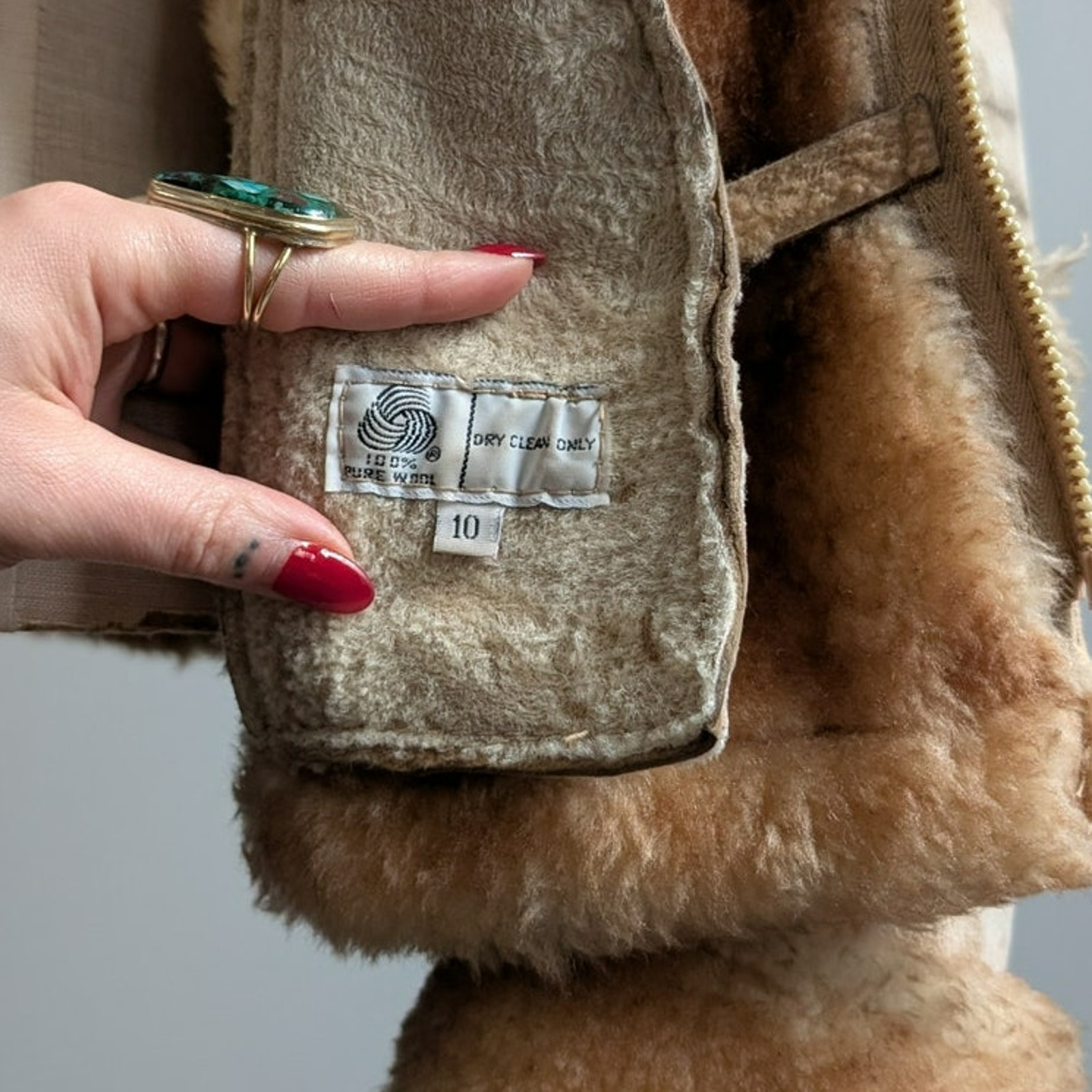 Vintage Tan Suede Shearling Coat Brown Wool Jacket Boho Chic Fur Coat Hood XS
