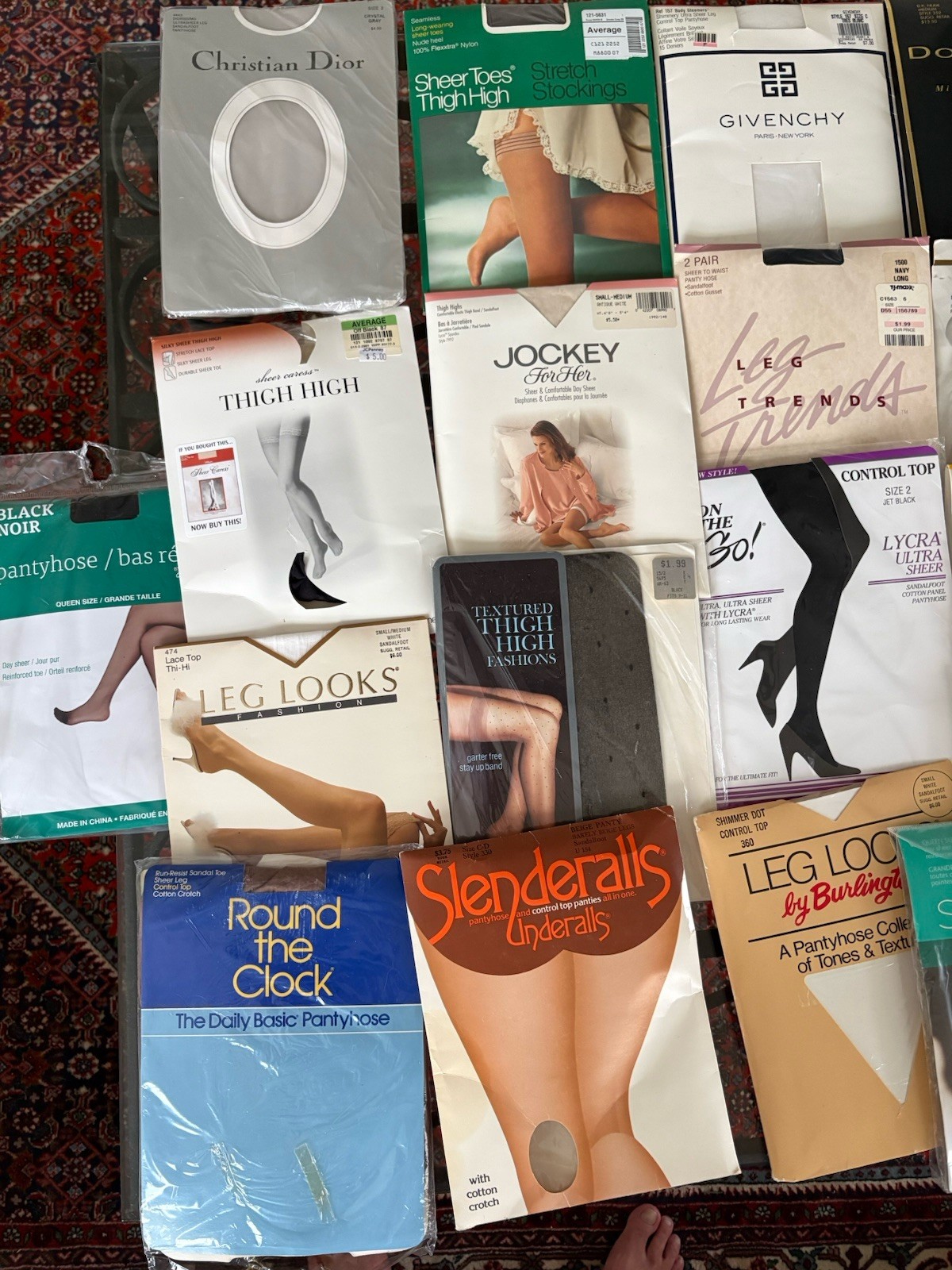 Lot of 27 Pairs of Vintage Pantyhose And Thigh High Mixed Colors Sizes Styles