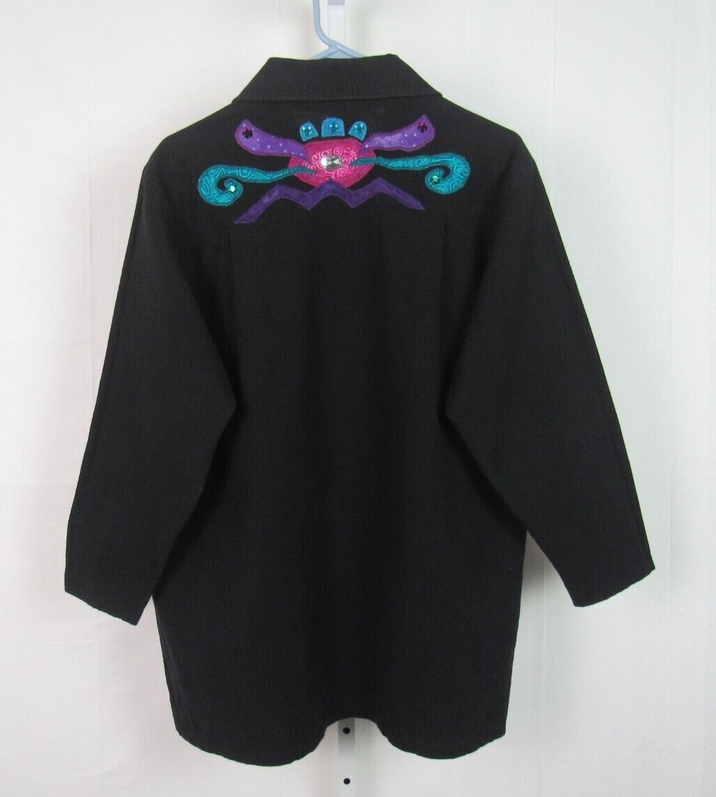 VTG 1970s 80s ALFREDO’S WIFE COTTON BUTTON FRONT SHIRT BLACK ETHNIC PATTERN SM