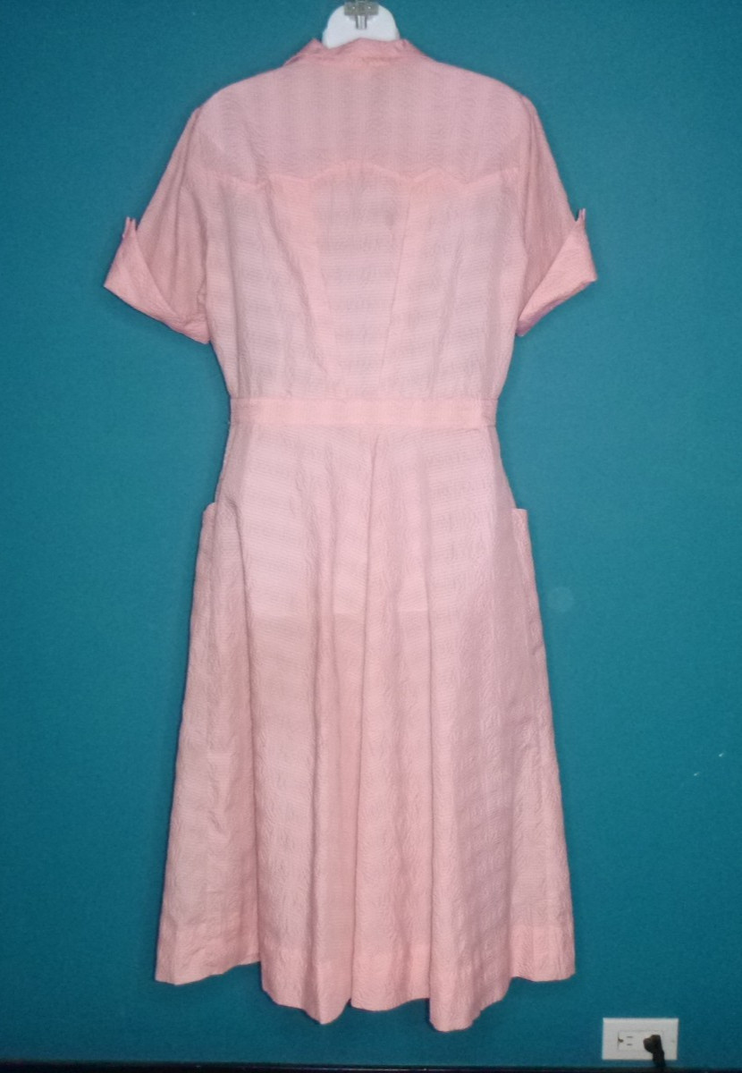 Vtg 40s 50s Robbin Dale Pink Textured Waitress Uniform Dress VOLUP Sz XL/XXL