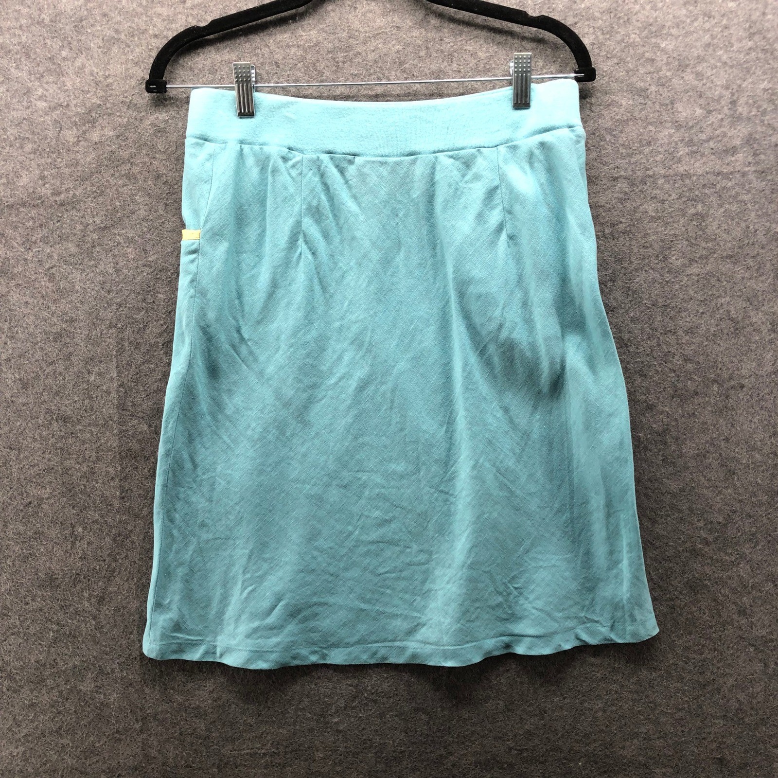 Vintage Y2K Martha B 100% Linen Skirt Size 4 Aqua Knee Length Pull On Low Rise