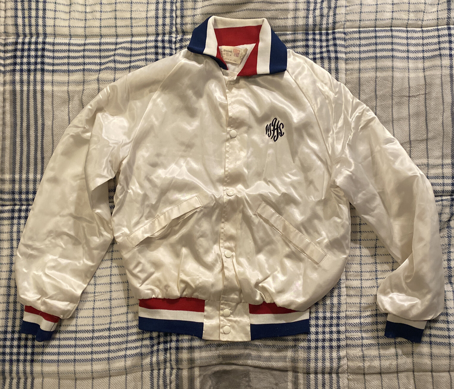 Vintage King Louie Satin Jacket USA Patch & Colors Size Small 36-38 Made In USA