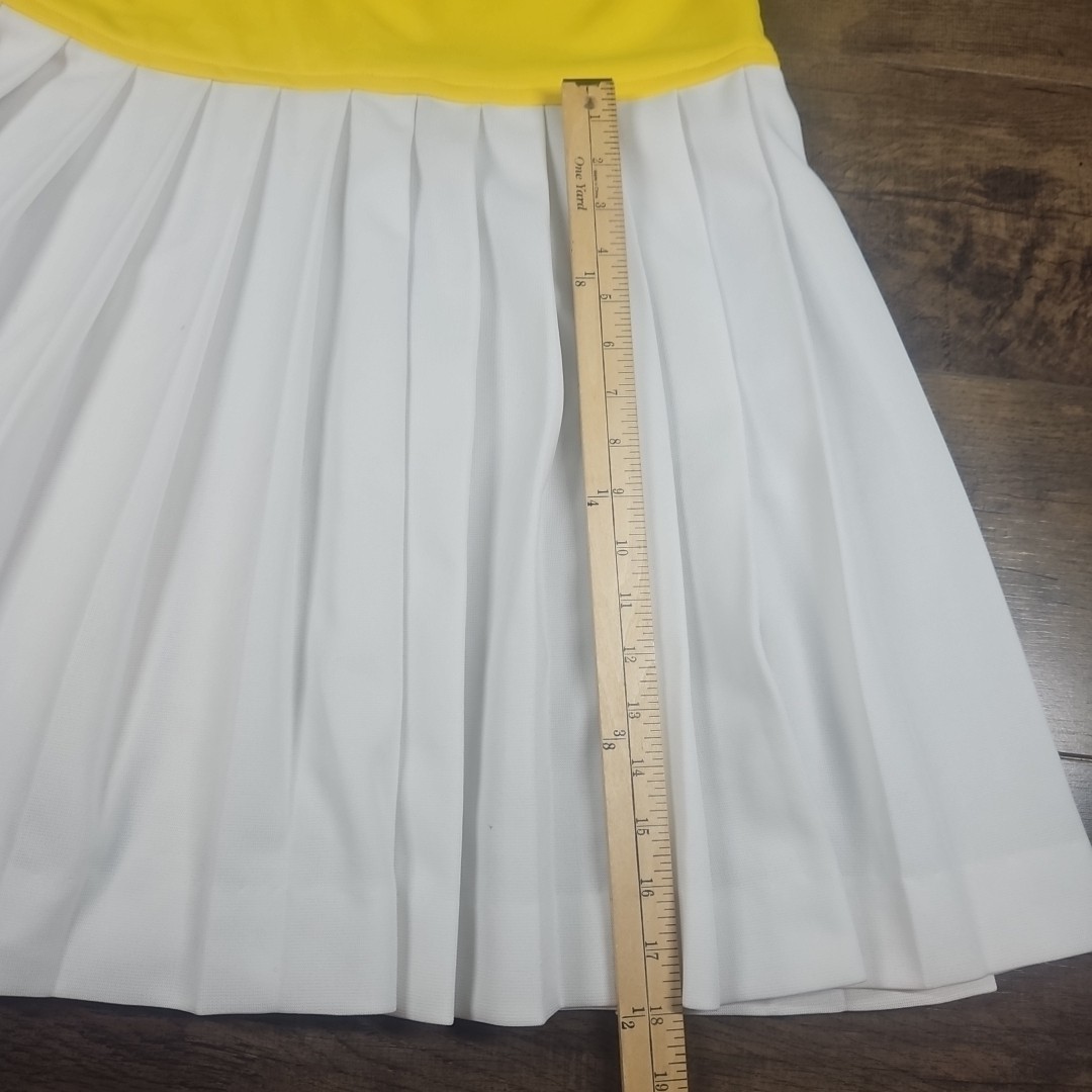 Vintage 60s Blue Yellow White Toni Todd Accordion Pleat Flare Dress & Sweater